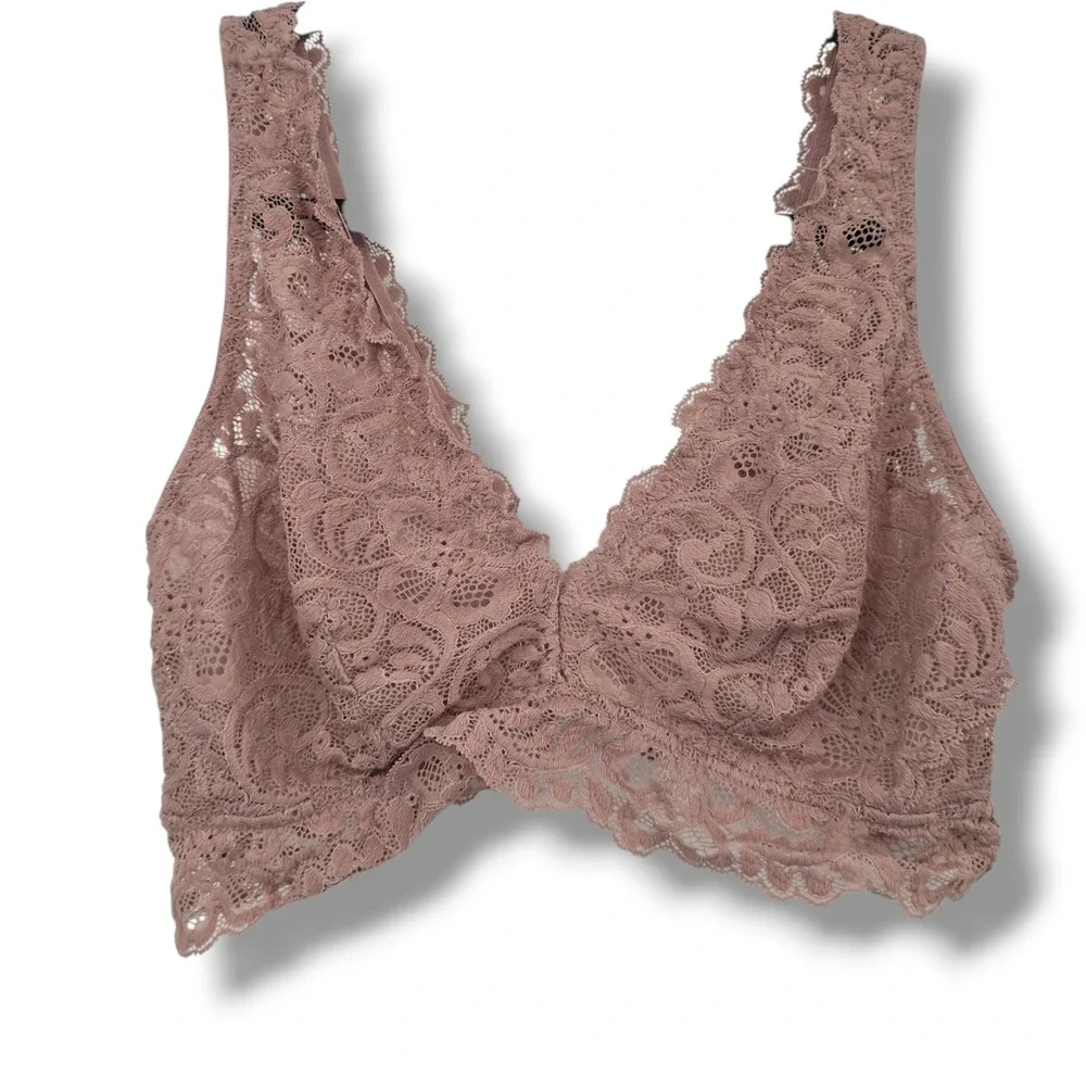 Forever 21 Plus Lace Bralette Mauve Pink Floral Wireless Lingerie Top Size 0X/XL